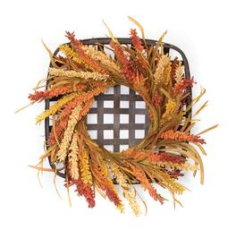 BreeBe - Wreath and Wicker Wall Decor 20"SQ - Brown, Orange