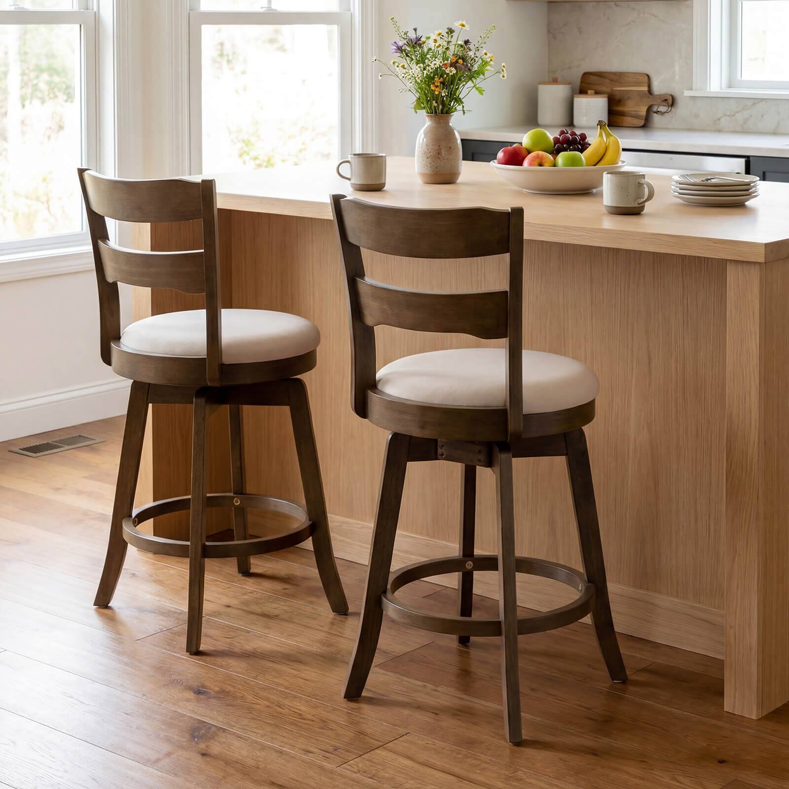 Alt View 1. Costway - Costway 25" Swivel Counter Barstools Set of 2 with Backrest Upholstered Seat for Pub Island - Natural.