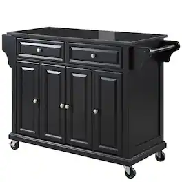 Crosley Furniture - Full Size Granite Top Kitchen Cart - Black