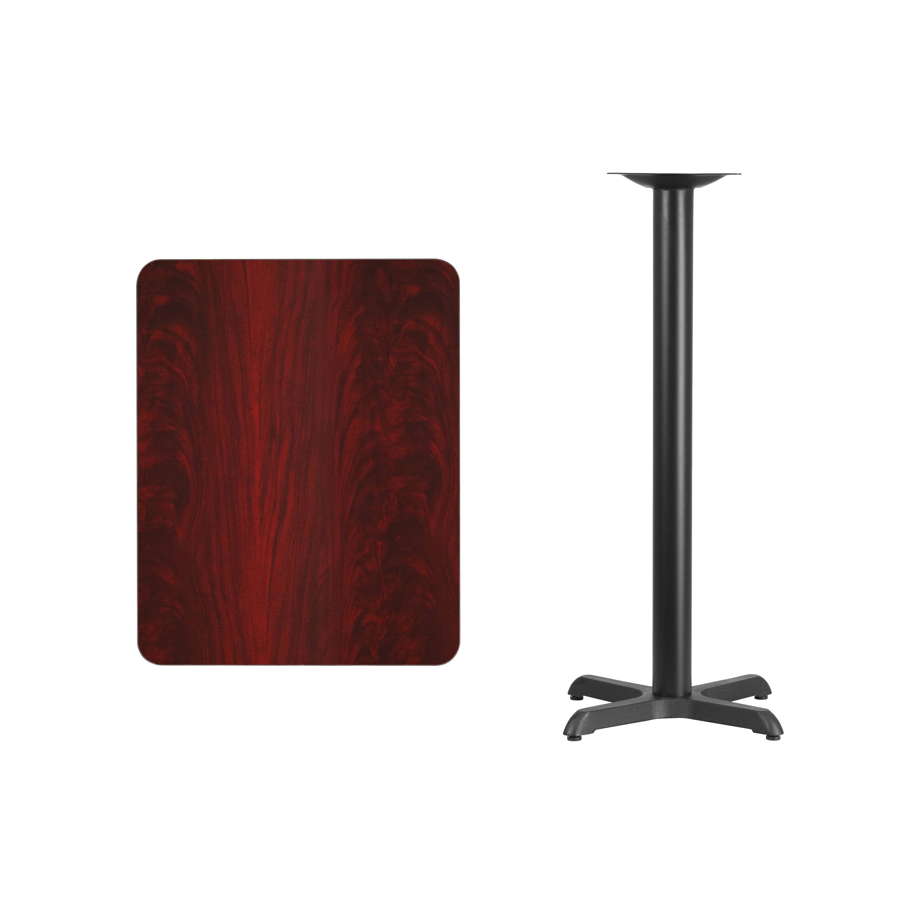 Alt View 2. Emma + Oliver - 24"x30" Rectangular Laminate Bar Table with 22"x22" Base - Mahogany.