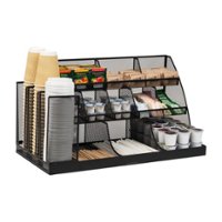 Mind Reader - Cup and Condiment Station, Countertop Org, Coffee Bar, Kitchen, Metal Mesh, 23.75"L x 11.5"W x 12.5"H - Black Metal Mesh - Front_Zoom