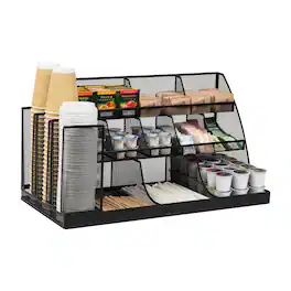 Mind Reader - Cup and Condiment Station, Countertop Org, Coffee Bar, Kitchen, Metal Mesh, 23.75"L x 11.5"W x 12.5"H - Black