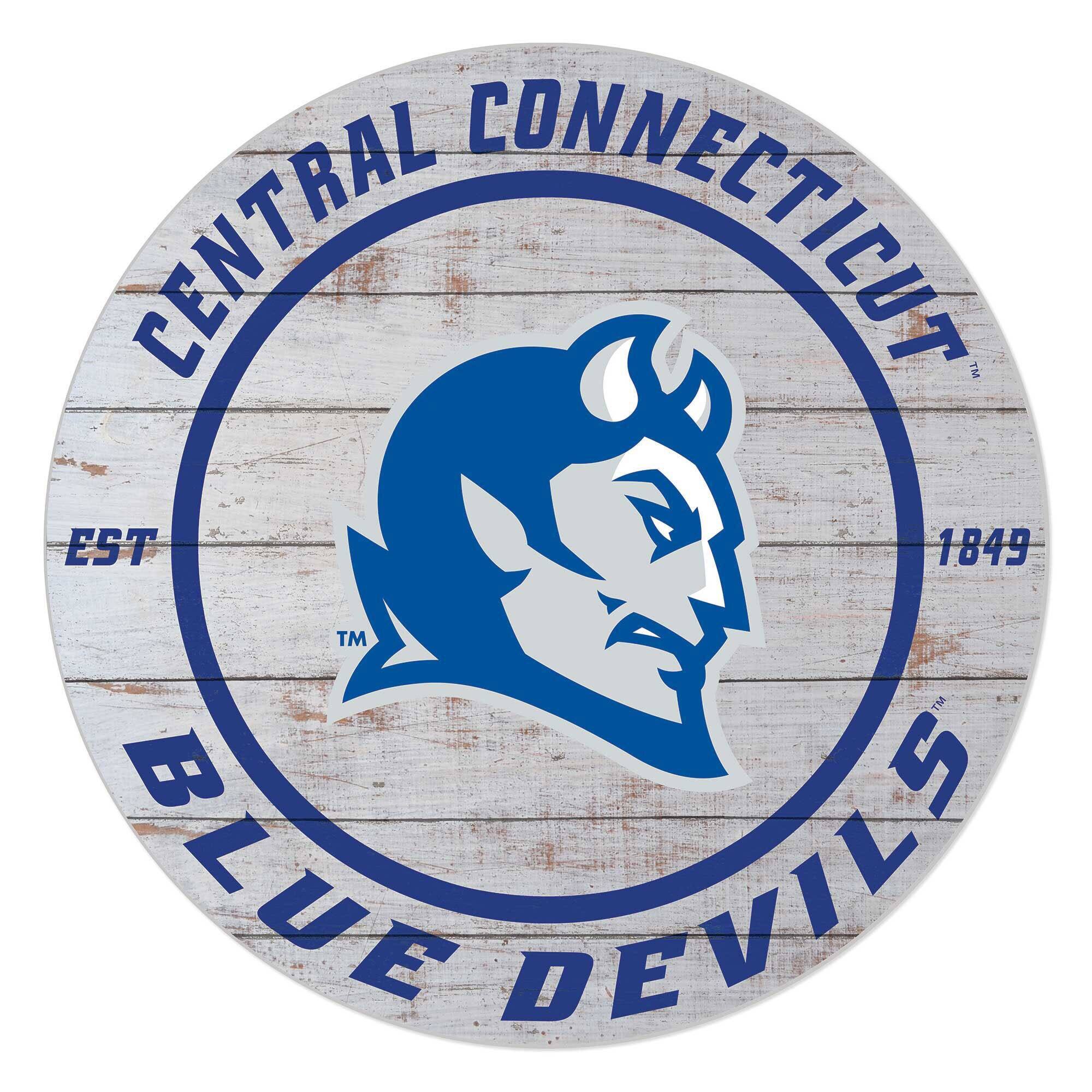 Central Connecticut State Blue Devils 20" Indoor/Outdoor Weathered Circle Sign
