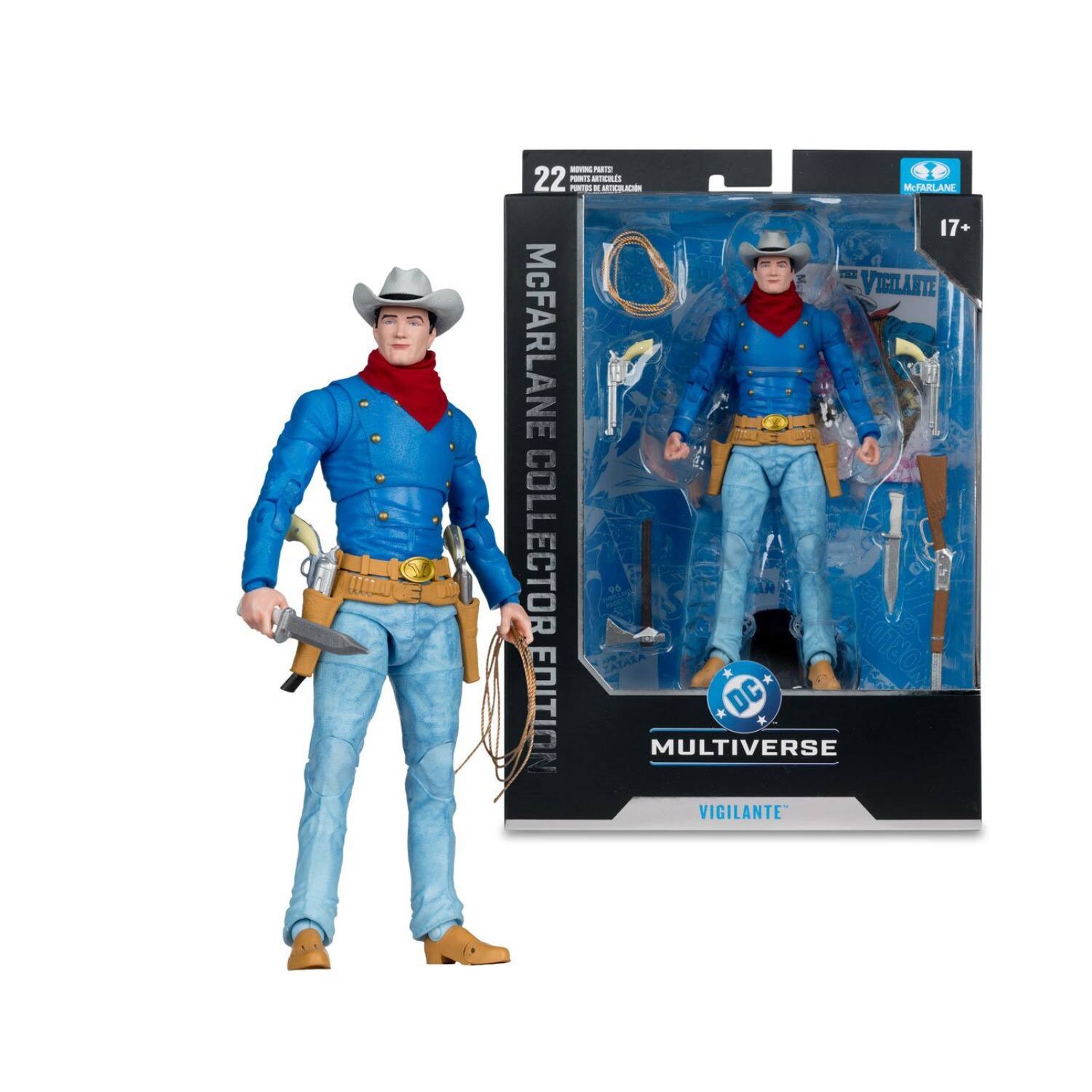 MOVING PARTS 22 POINTS ARTICULATIONS PONTOS E ARTICULAÇÕES  
McFARLANE COLLECTOR 17+  
VIGILANTE  
DC EDITION  
MULTIVERSE