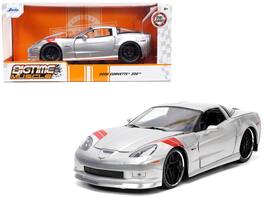 2006 Chevrolet Corvette Z06 Silver Metallic with Red Stripes "Bigtime Muscle" Series 1/24 Diecast Model Car by Jada - Silver Metallic And Red