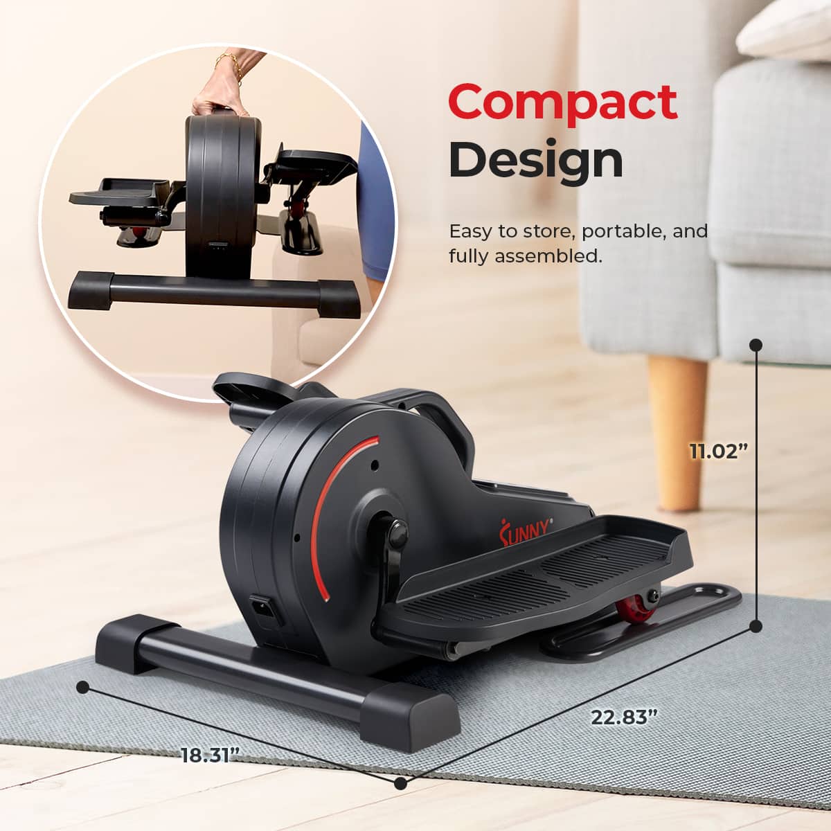Sunny Health & Fitness Smart Motorized Under Desk Mini Elliptical