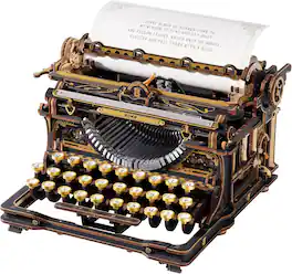 Robotime - ROKR Mechanical Typewriter 3D Wooden Puzzle for Adults- Vintage Model Kit, No Glue, 324 PCS, (Classic Version) - Brown