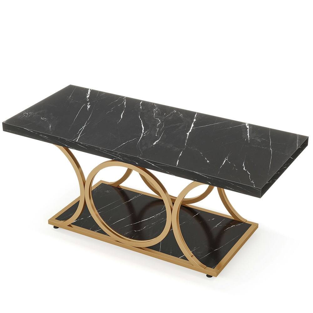 Angle. Kadyn - Kadyn Center Coffee Table, Rectangle Living Room Table, 47.24" Center Table with Faux Marble Top Black & Gold - Black+Golden.