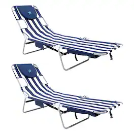 Ostrich - Backpack Chaise Folding Lounge Chair w/Storage Bag, Navy Stripe (2 Pack) - Striped