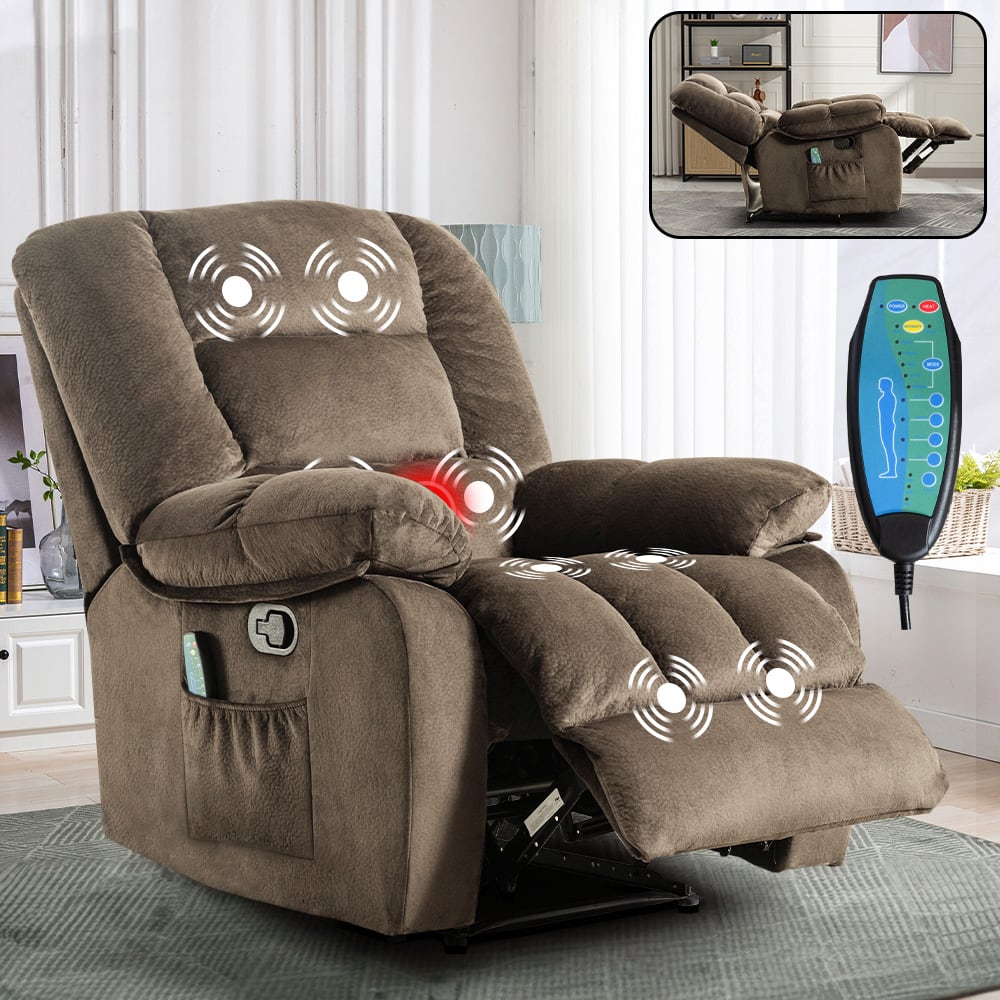 Alt View 11. Bestier - Bestier Massage Recliner Chair with Heat and Vibration - Manual Overstuffed Recliners Soft - Brown.