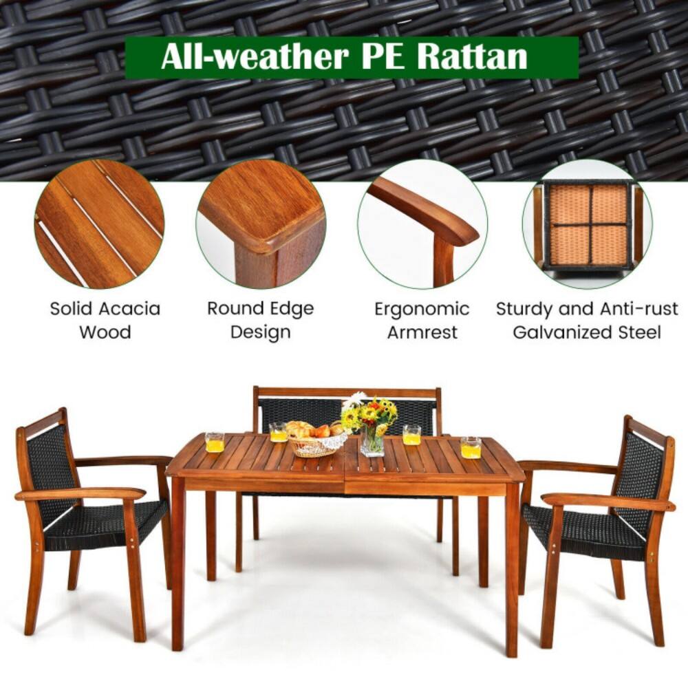 All-weather PE Rattan

- Solid Acacia Wood
- Round Edge Design
- Ergonomic Armrest
- Sturdy and Anti-rust Galvanized Steel