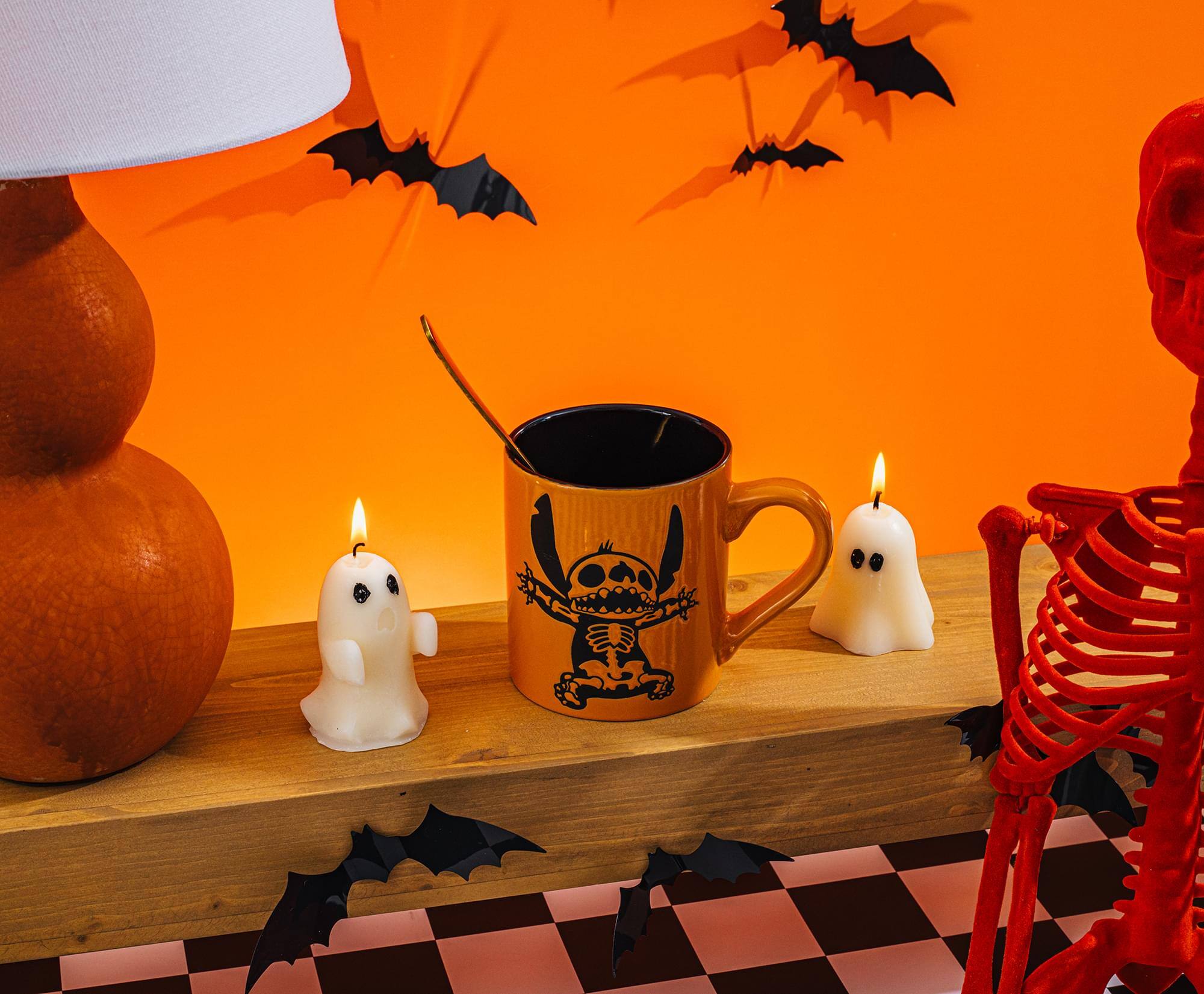 Alt View 3. Silver Buffalo - Disney Lilo & Stitch Skeleton Wax-Resist Ceramic Pottery Mug | 14 Ounces - Orange.