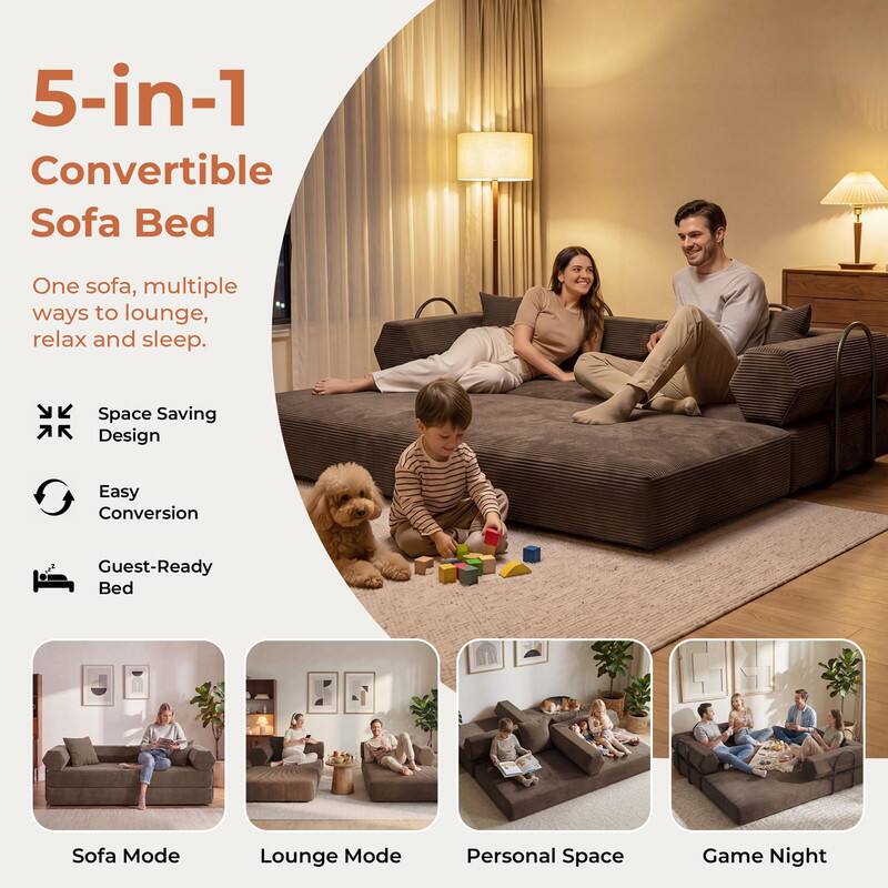 5-in-1 Convertible Sofa Bed

One sofa, multiple ways to lounge, relax and sleep.

- Space Saving AR Design
- Easy Conversion
- Guest-Ready Bed
- Sofa Mode
- Lounge Mode
- Personal Space
- Game Night