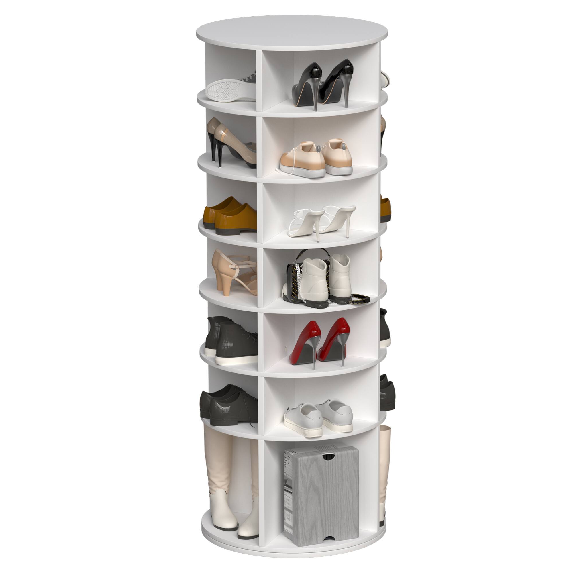 Alt View 5. GOODSILO - 7-Tier Rotating Shoe Rack Tower with High Bottom Design for Organized Shoe Storage - White.