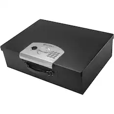 Front. Barska - Portable Digital Keypad Lock Box-Secure Travel Safe for Valuables, Steel Construction, Removable Tethering Cable - Black.