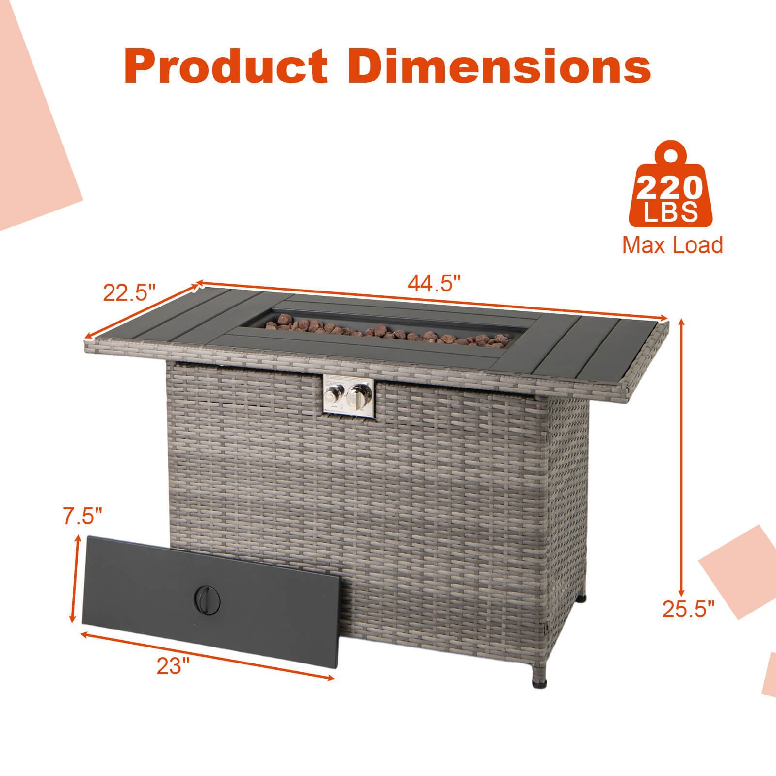 Product Dimensions  
220 LBS Max Load  
22.5" x 44.5" x 25.5"  
7.5" x 23"