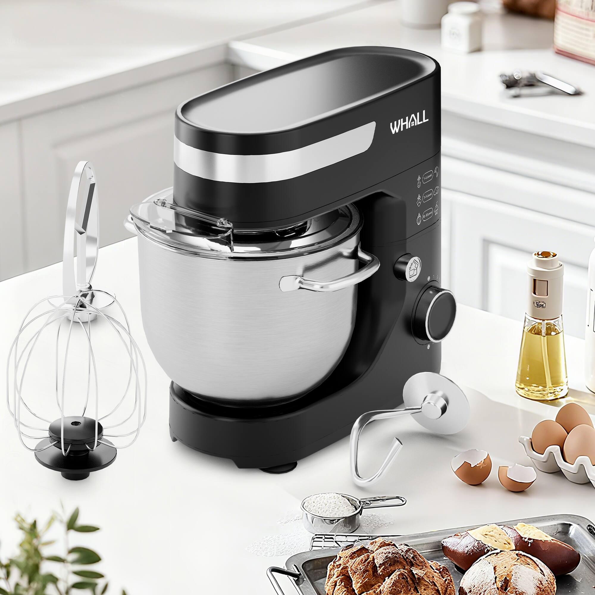 Alt View 4. WHALL - WHALL Stand Mixer,12-Speed Tilt-Head Electric Kitchen Mixer with Dough Hook/Wire Whip/Beater - Black.