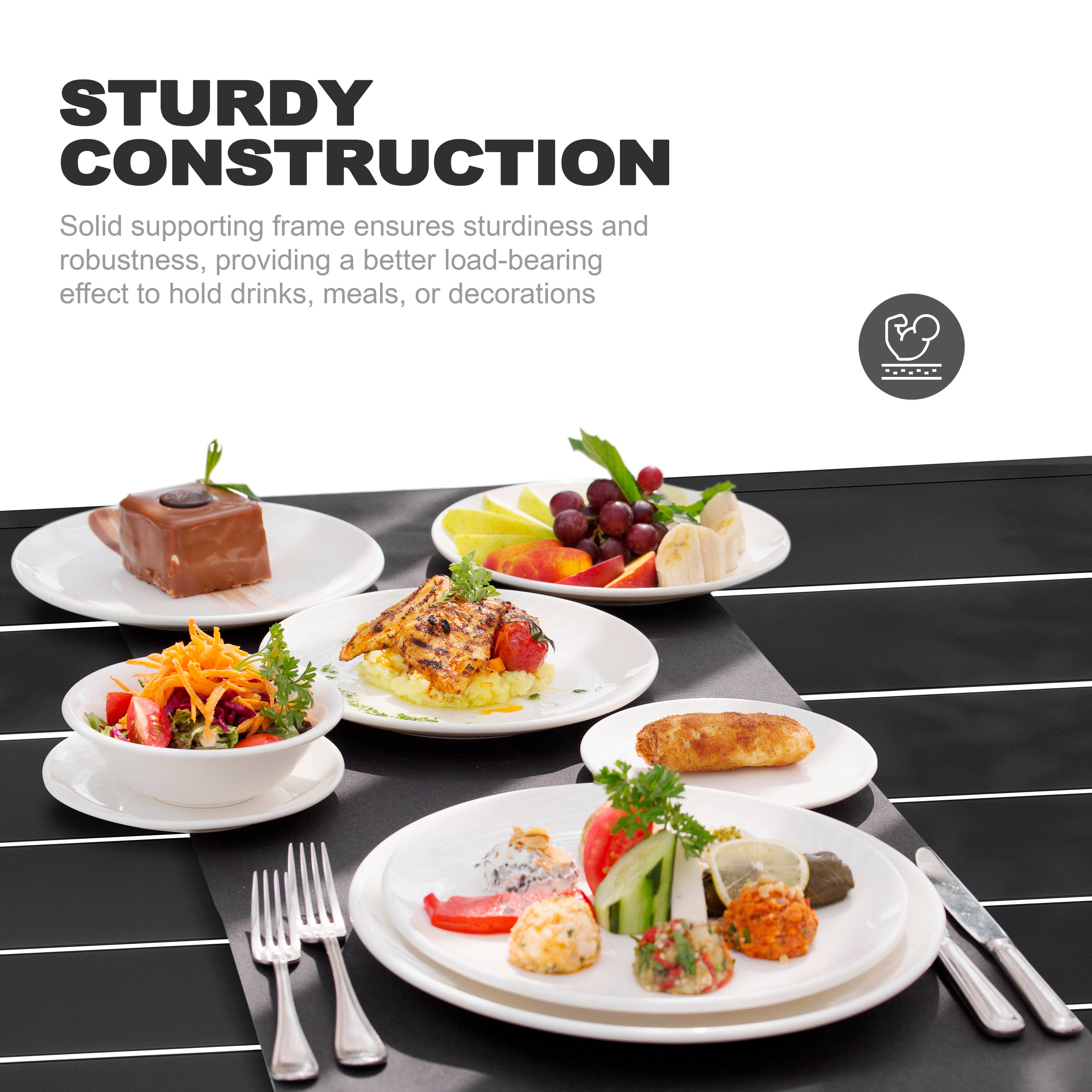 STURDY CONSTRUCTION

Solid supporting frame ensures sturdiness and robustness, providing a better load-bearing effect to hold drinks, meals, or decorations