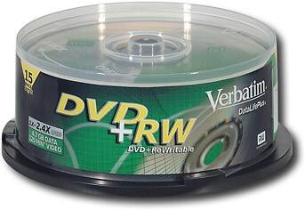 Front Standard. Verbatim - 15-Pack 2.4x DVD+RW Disc Spindle.