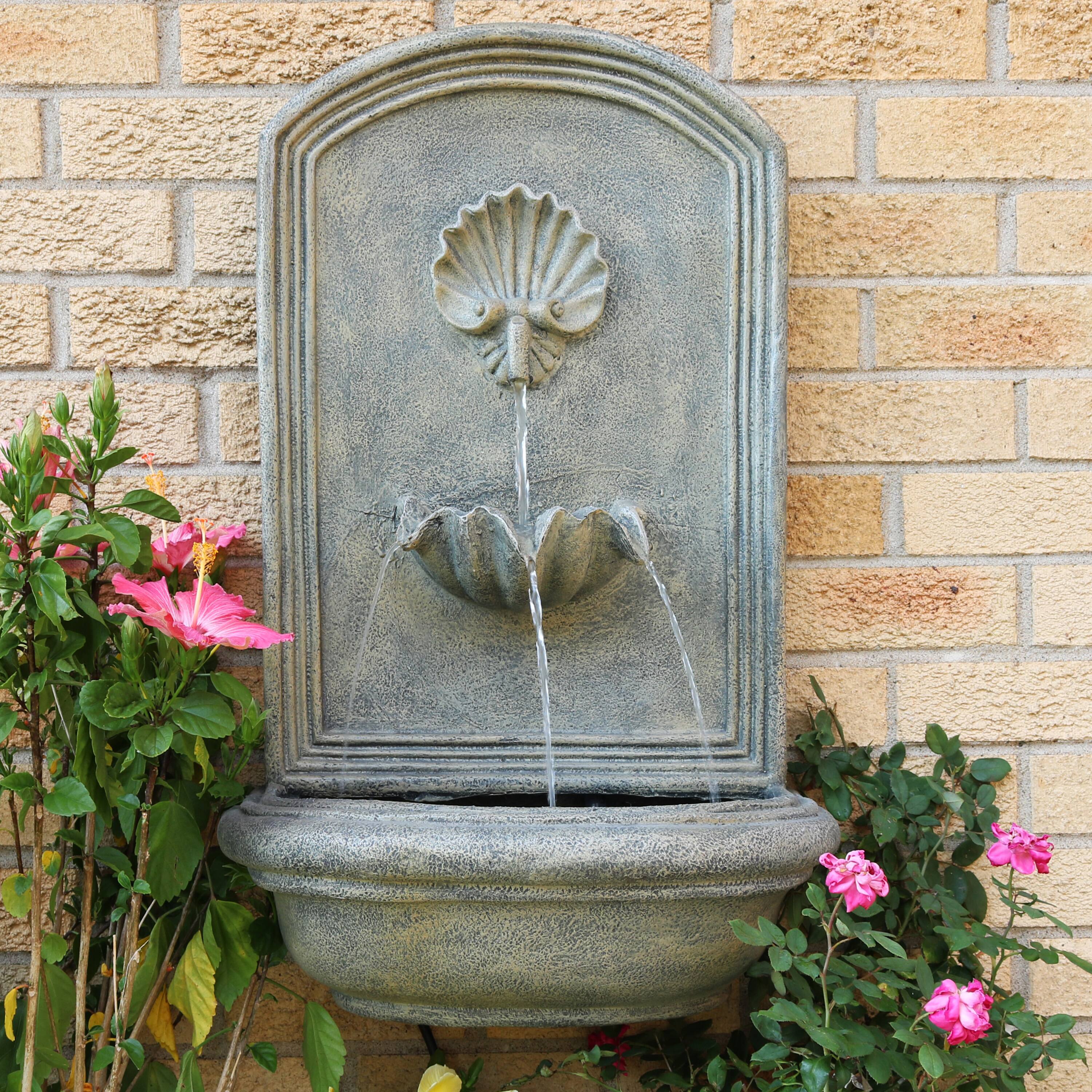 Alt View 3. Sunnydaze - Seaside Polystone Outdoor Wall Fountain - French Limestone.