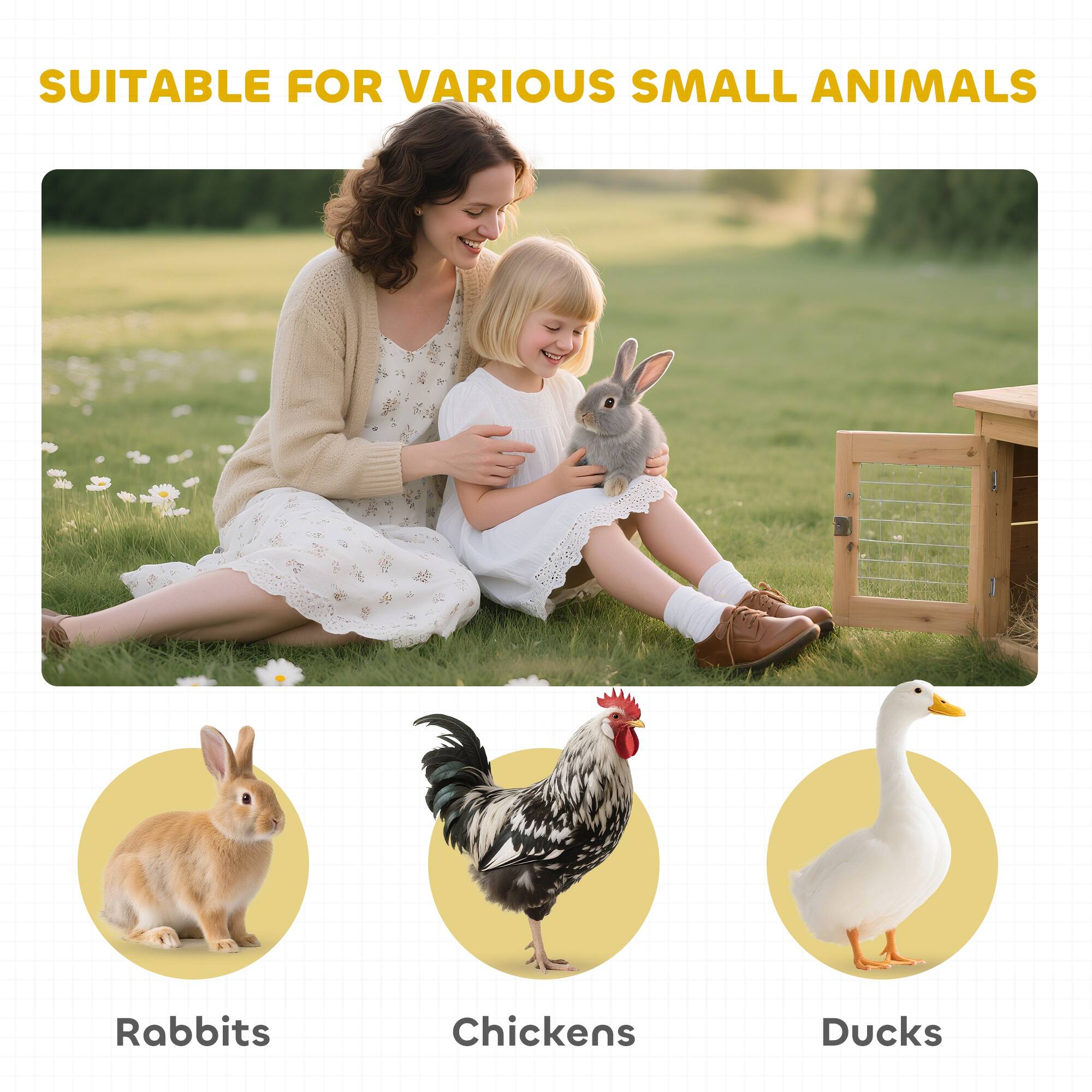 SUITABLE FOR VARIOUS SMALL ANIMALS

- Rabbits
- Chickens
- Ducks