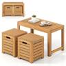 Costway - 3PCS Patio Rectangular Table and Stools Set with Hidden Storage Space for Balcony - Natural