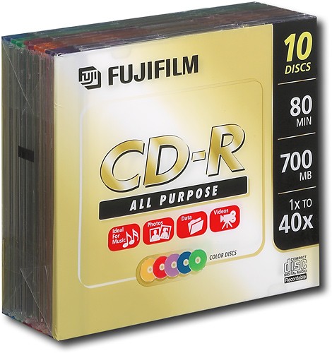 Fuji - 10-Pack 32x Multicolored CD-R Discs with Slim Jewel Cases - Assorted - .99