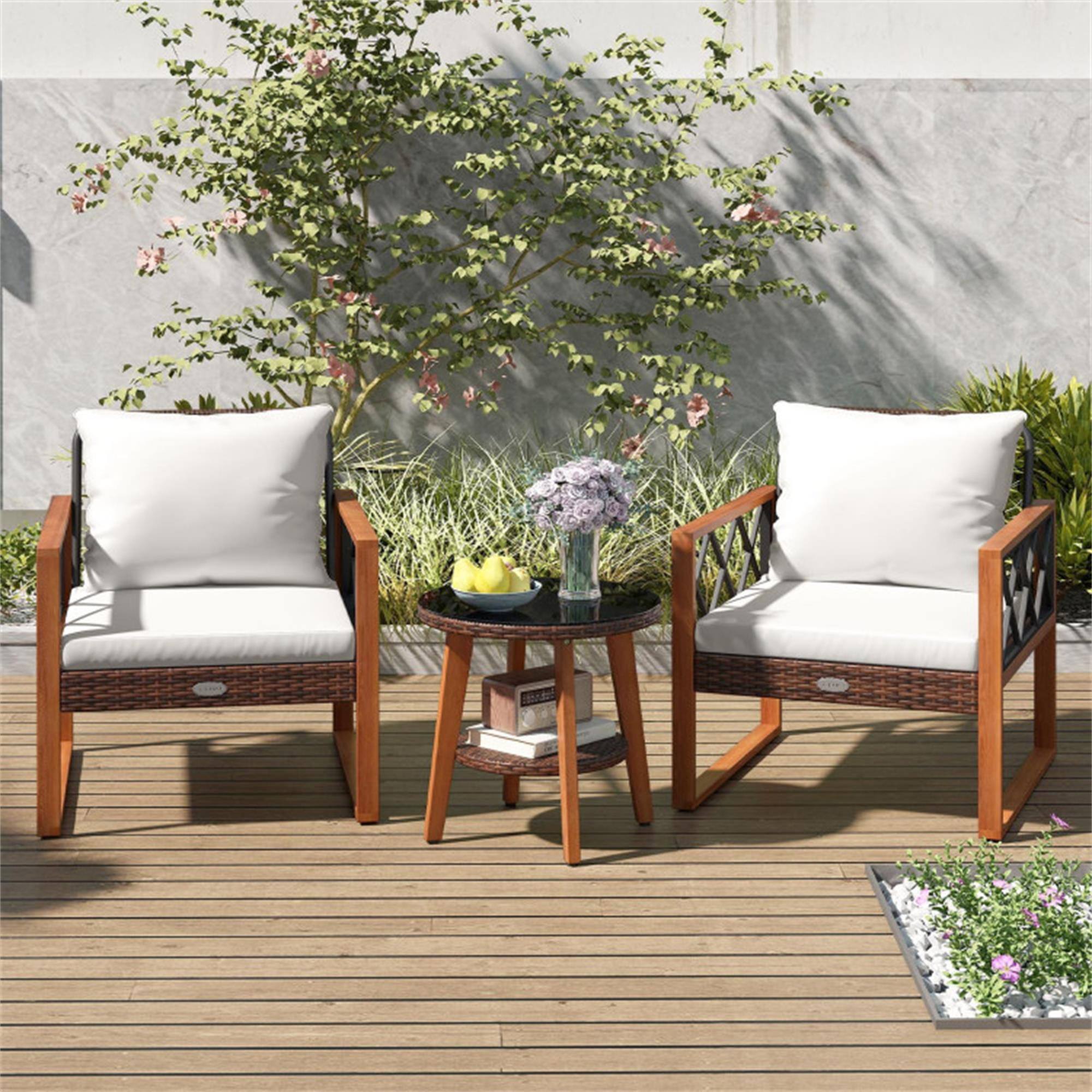 Alt View 1. Boyel Living - White 3 Pieces Patio Furniture Set with Tempered Glass Top Table and Soft Cushions-Off 280-in W x 315-in D x 265-in H - White.