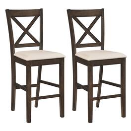 Costway - Rubber Wood X-Back Bar Stools Set of 2 with Upholstered Cushioned Seats & Footrests - Dark Brown, Cream