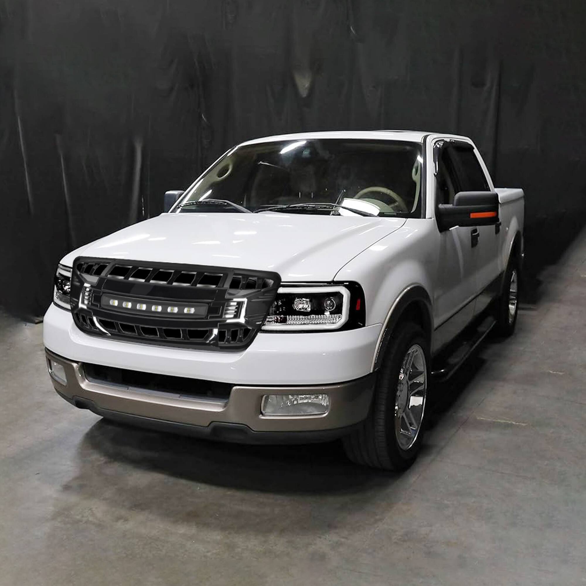 Alt View 4. AMERICAN MODIFIED - AMERICAN MODIFIED Armor Grille Compatible with 2004-08 Ford F150, Glossy Black - Glossy Black.