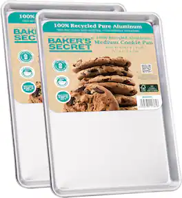 Baker's Secret - 2x Cookie Sheet 15" Pure Extra Thick Aluminum, Commercial Grade - Silver