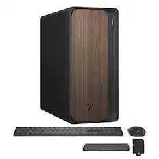 Front. HP - OmniDesk Desktop - Intel Core Ultra 7 265 2025 - 32GB DDR5 Memory - 2TB SSD - Dark Wood.