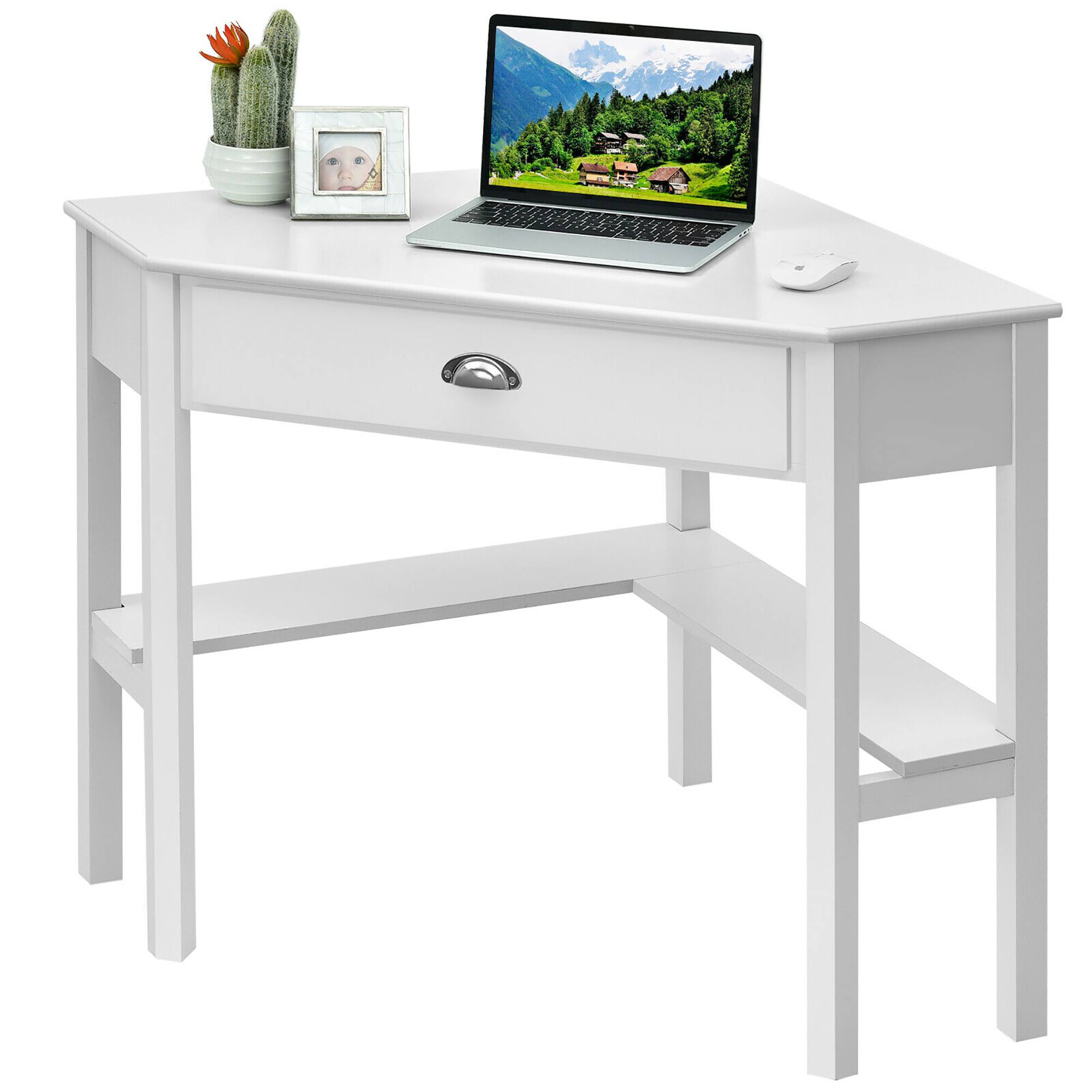 Alt View 17. Costway - Triangle Corner Office Desk with Drawer Shelves - Rustic White.