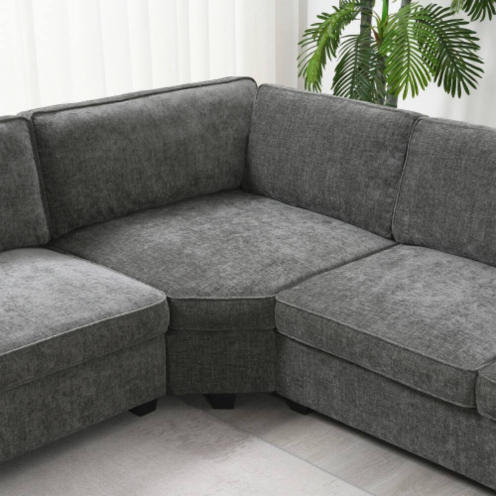 Alt View 3. LUCKY ONE - 119" U-Shaped 6-Seat Chenille Sectional Sofa w/ Cup Holders Oversized Chaise Lounge - Gray.