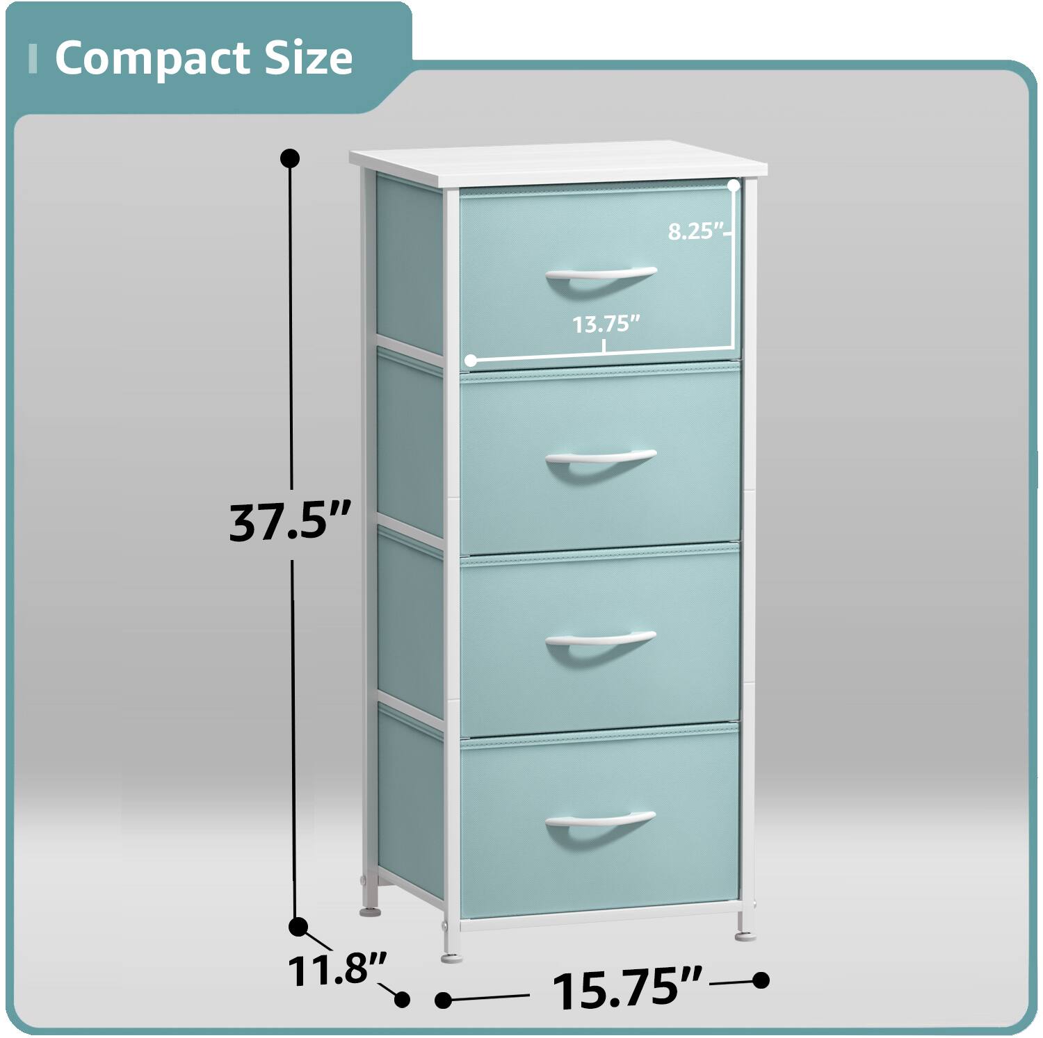Compact Size

- Height: 37.5"
- Width: 15.75"
- Depth: 11.8"
- Drawer Height: 13.75"
- Drawer Width: 8.25"