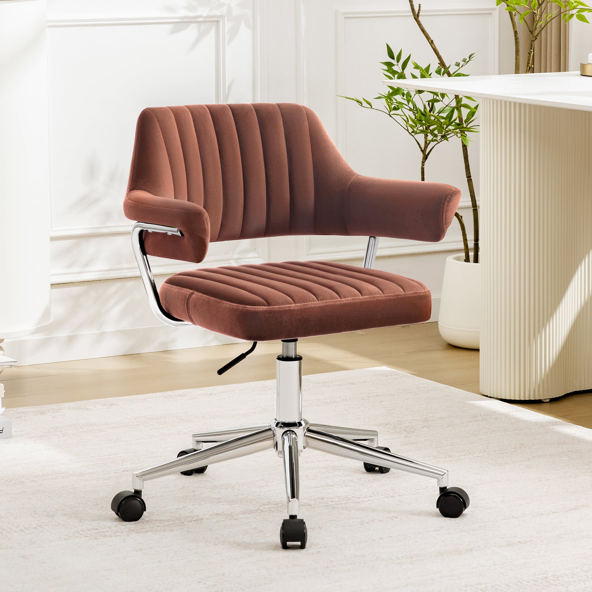 Brick Attic - Home Office Chair Velvet Swivel Desk Chair Vanity Rolling Adjustable Task Chair for Dresser Bedroom Living Room - Red