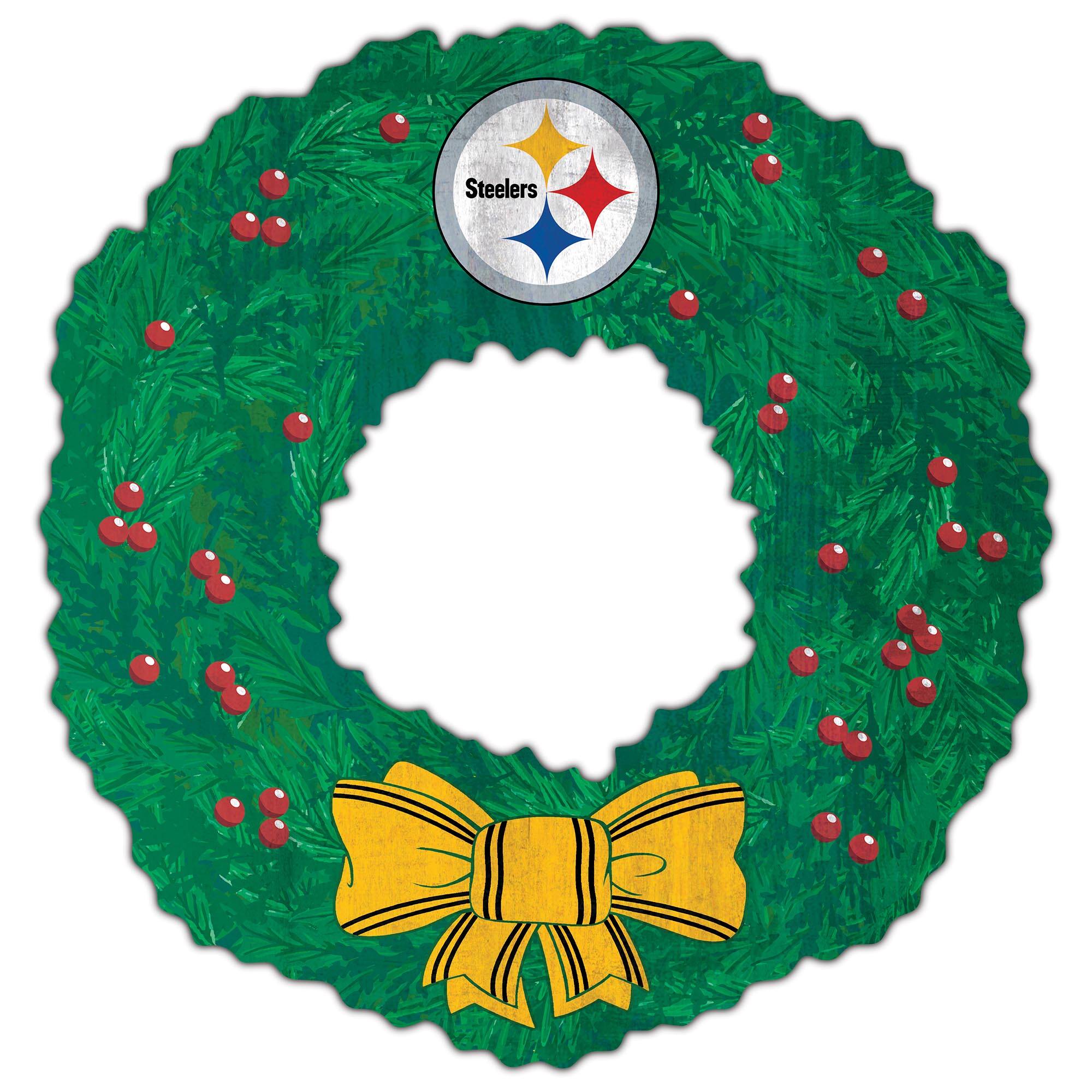 Front. Fan Creations - Pittsburgh Steelers 16'' Team Wreath Sign - Green.