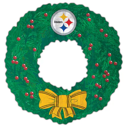 Front. Fan Creations - Pittsburgh Steelers 16'' Team Wreath Sign - Green.