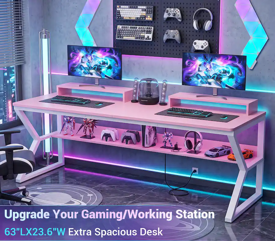 Computer Desktop Se Creen Legs Aheaplus 63 Inch Extra Long Computer Desk with Charging Station, Large ...