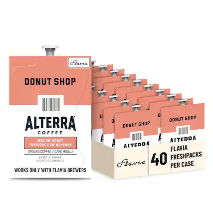 Flavia DONUT SHOP
ALTERRA COFFEE
MEDIUM ROAST
TORREFACTION MOYENNE
GROUND COFFEE / CAFÉ MOULU
SWEET & BRIGHT
SUCRÉ ET LUMINEUX
WORKS ONLY WITH FLAVIA BREWERS
40 FRESHPACKS PER CASE
