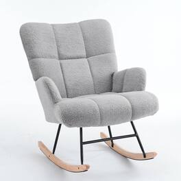 FERPIT - Teddy Upholstered Wingback Rocking Accent Chair with Rubberwood Legs - Light Gray