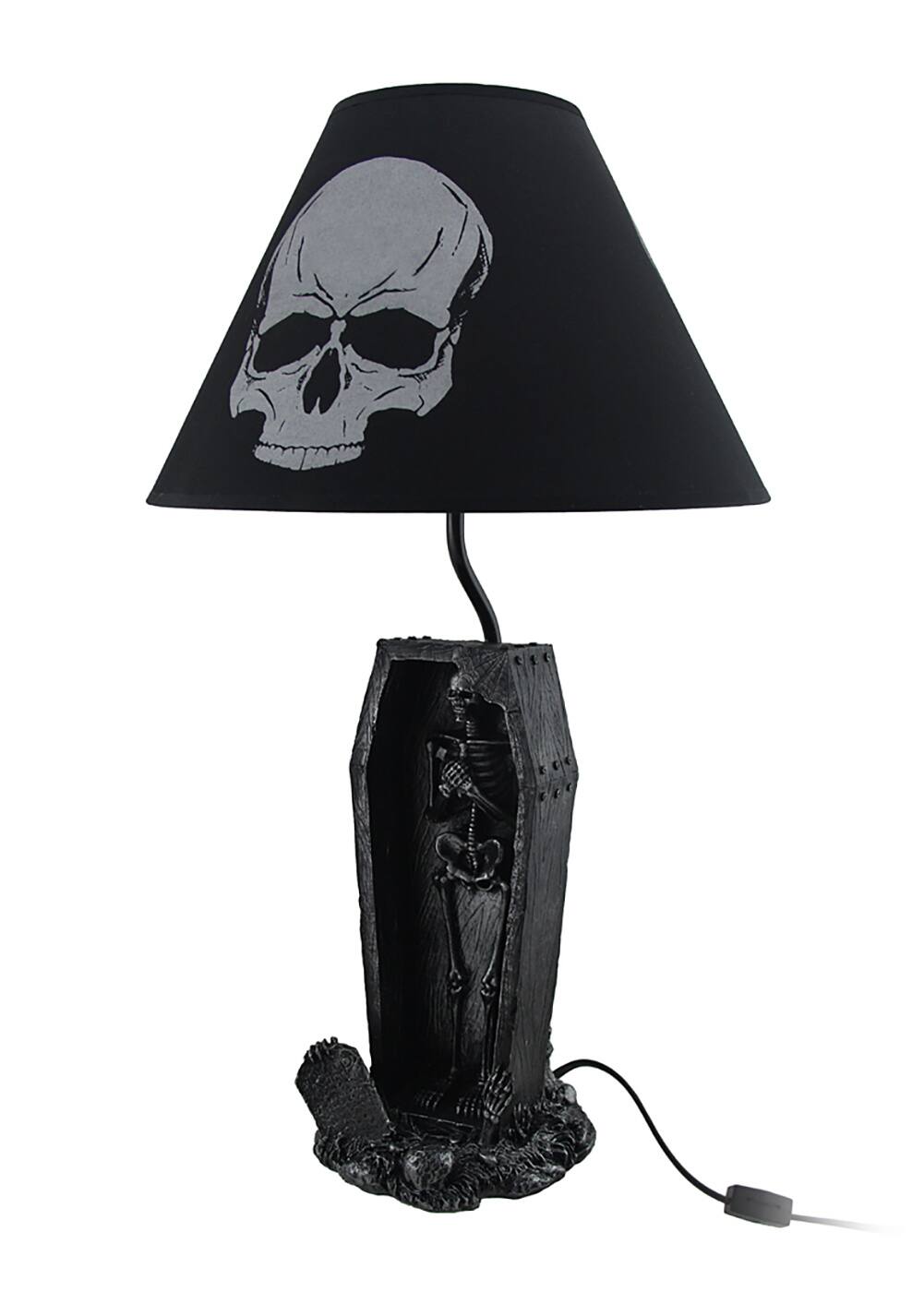 Alt View 1. Zeckos - The Gloaming Skeleton in a Coffin Table Lamp and Fabric Skull Shade - Black.