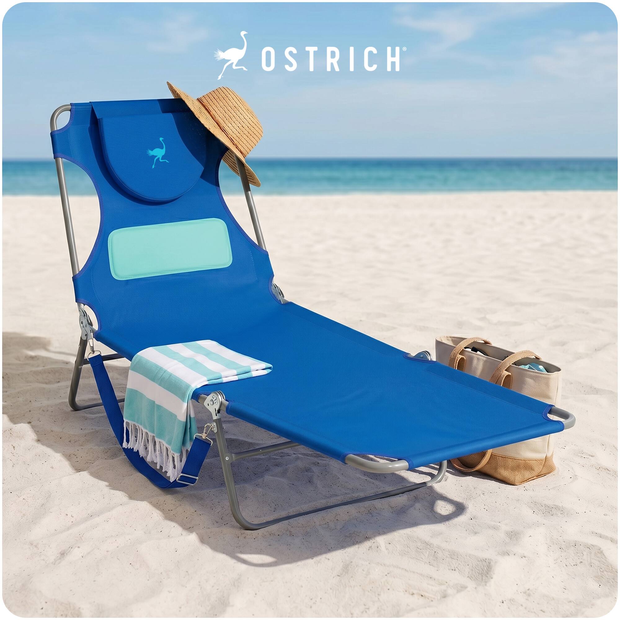 Alt View 7. Ostrich - Ostrich The Ladies Comfort Lounger Foldable Beach Pool Tanning Chair, Ocean Blue - Blue.