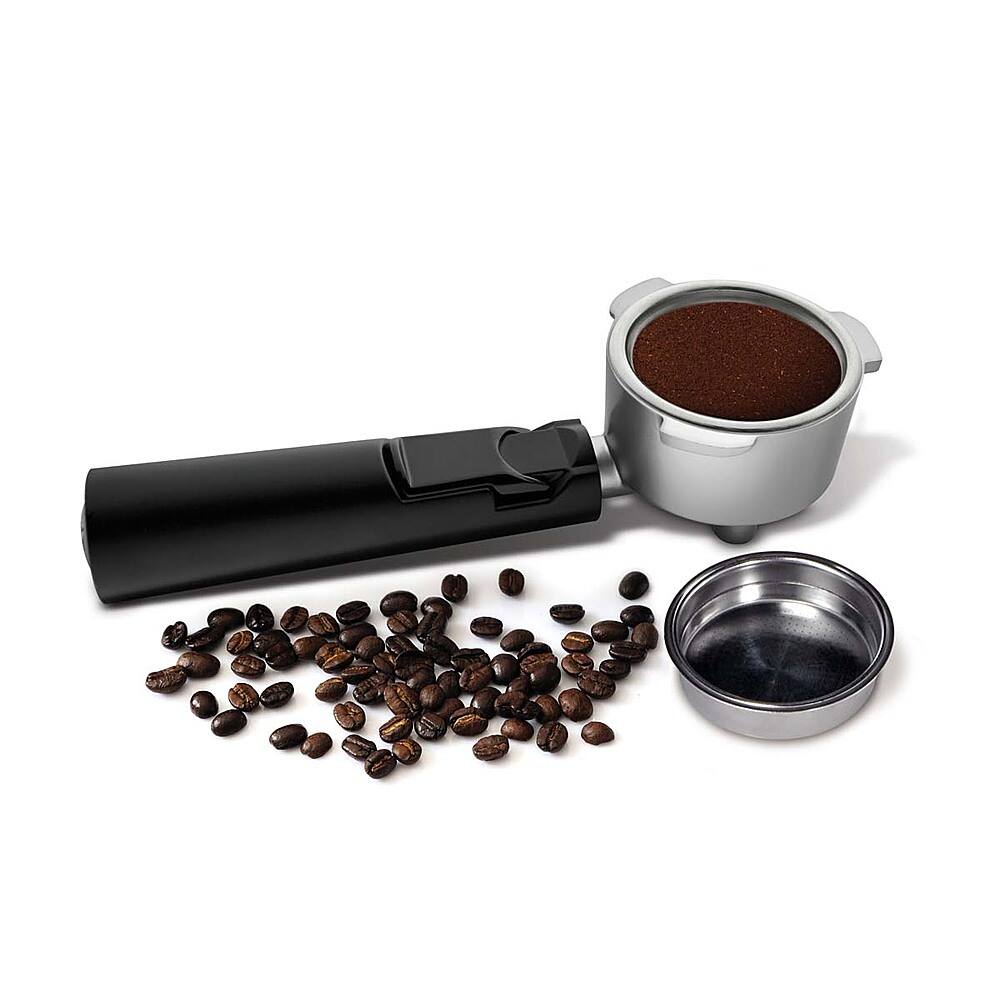 Left. Mr. Coffee - Café Barista Single Serve 3-in-1 Espresso Machine with 15 with Bars of Pressure with Milk Frother - Stainless Steel.