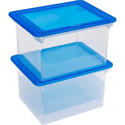 Storex File Storage Box with Snap On Lid, Letter/Legal Size Clear/Blue ...