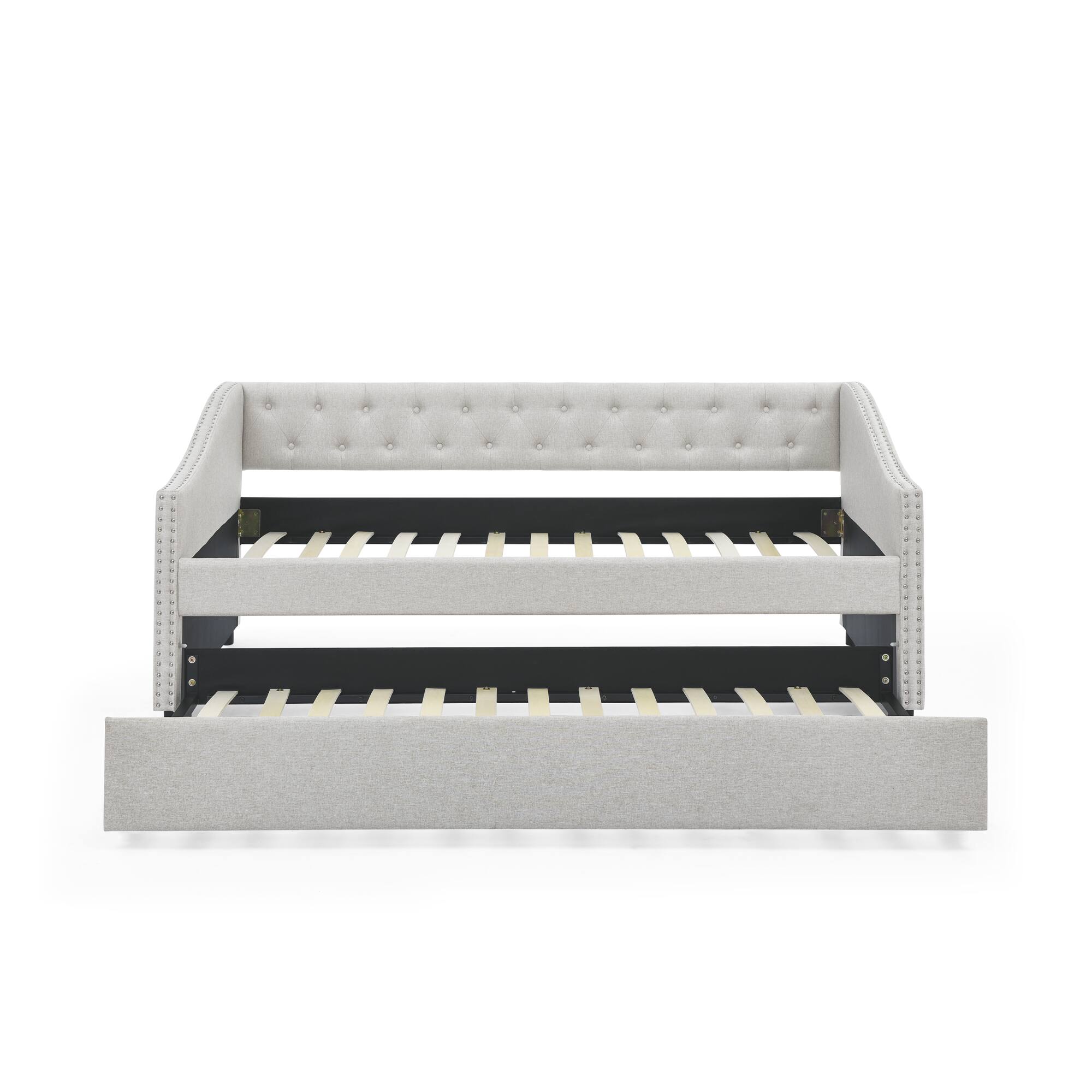 Alt View 4. Tiramisubest - Twin Size Daybed with Twin Size Trundle Upholstered Tufted Sofa Bed, Beige (80.5"x41"x30.5") - Beige.