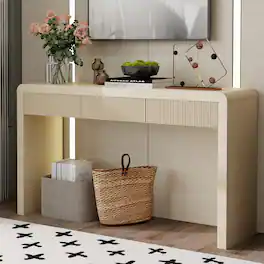 MERAVOM - 53 Inch Console Table with Storage, Fluted Wood Entryway Table with 3 Drawers, Sofa Table Behind Couch for Living Room - Natural