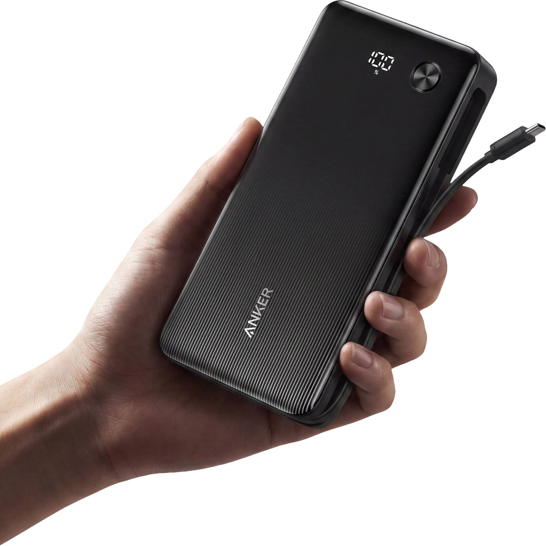 Left. Anker - Zolo Power Bank (20K, 87W, Built-In USB-C Cable) - Black.