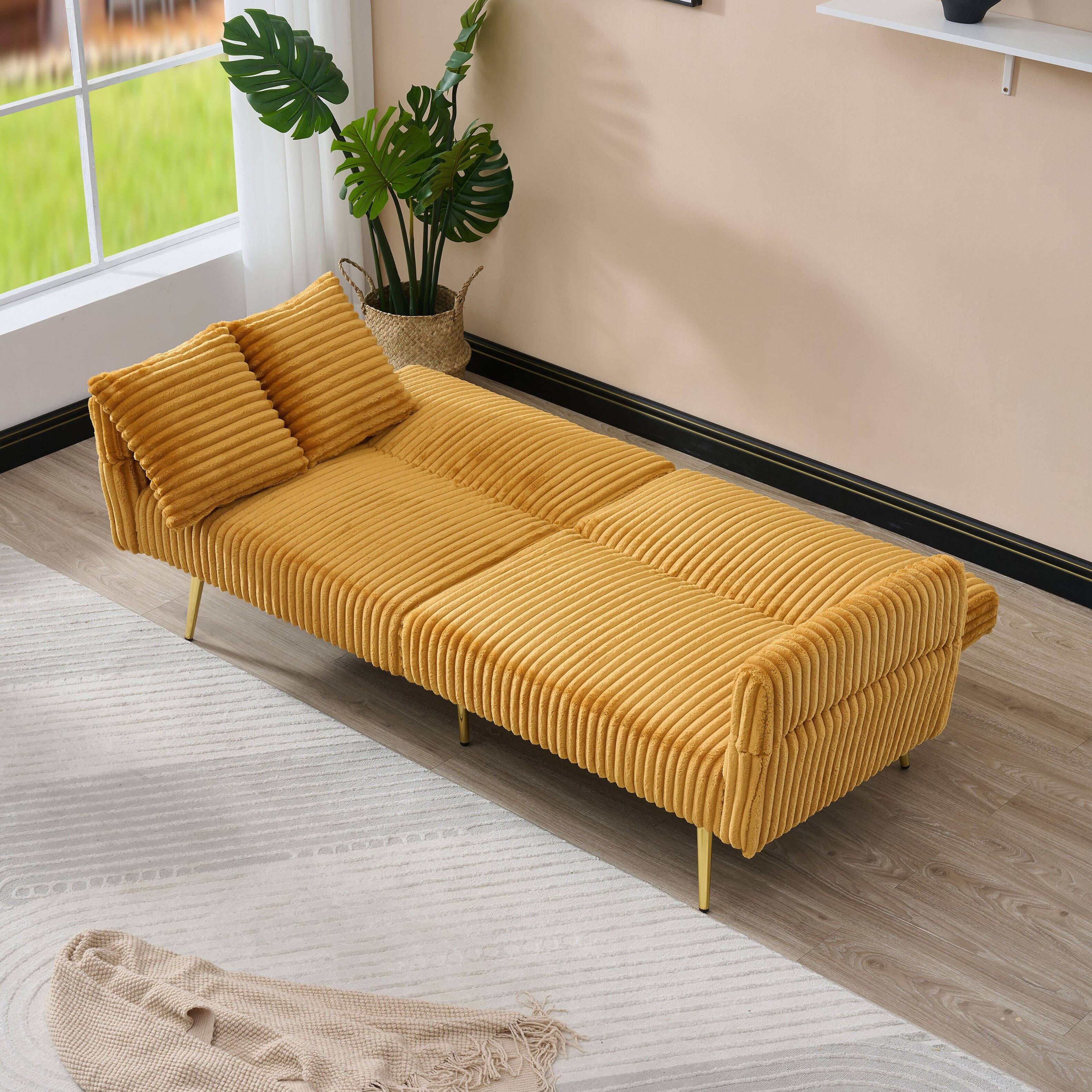 Alt View 8. Boyel Living - 79 Inch Yellow Corduroy Foldable Sofa Bed with Adjustable Armrests for Living Room and Small Spaces - Yellow.