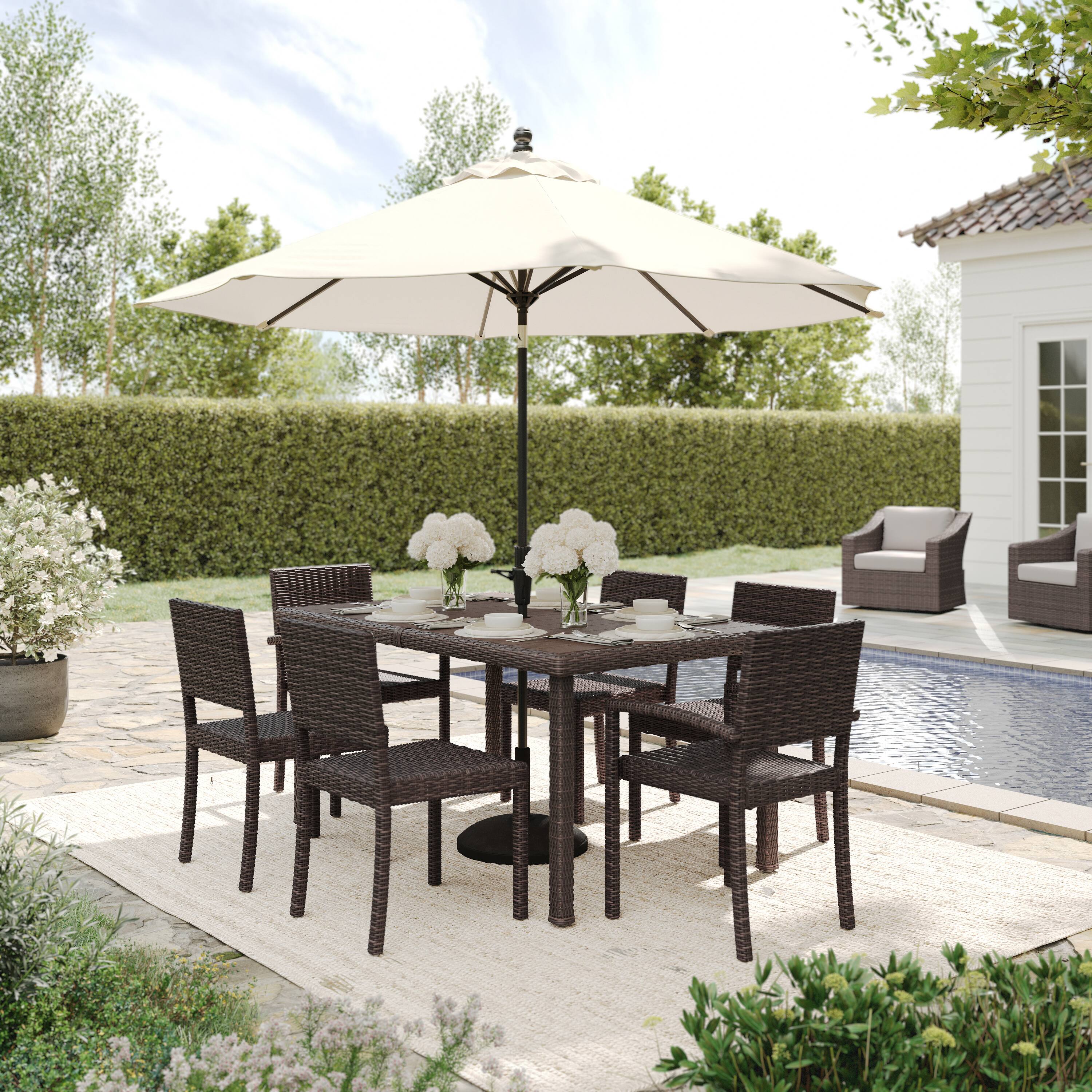 Alt View 4. Martha Stewart - Bedford 7pc Outdoor Rattan Wicker Patio Dining Set with 6 Stack Chairs and 62" Table - Brown.